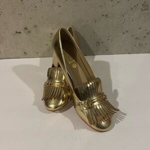 Truffle Collection Faux Leather Gold Fringed Loafers - Size 38 Euro